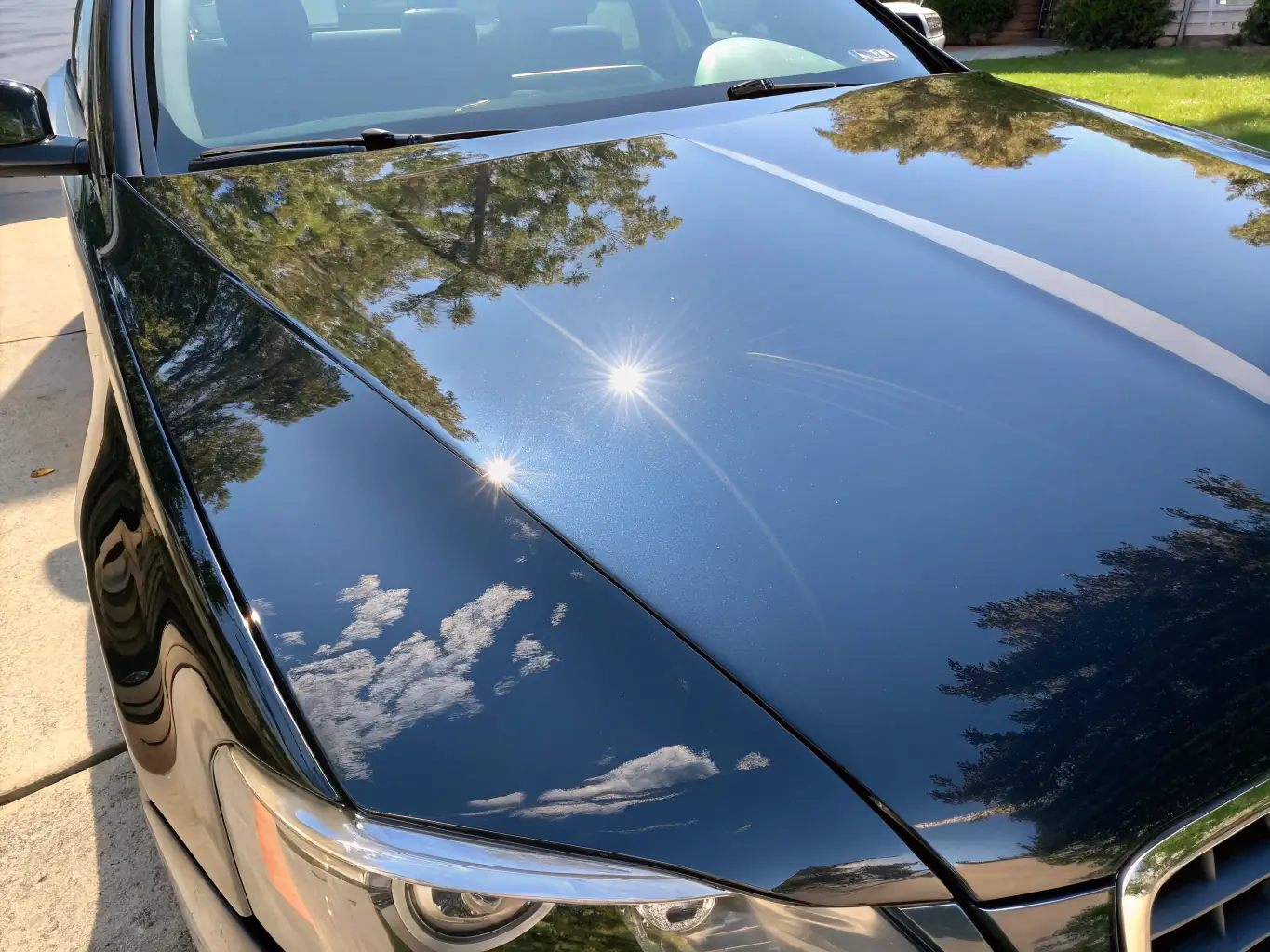 A high-definition image showcasing a BMW undergoing paint correction in a spotless, well-lit bay at Roadster Collision, with a technician meticulously working on the finish.